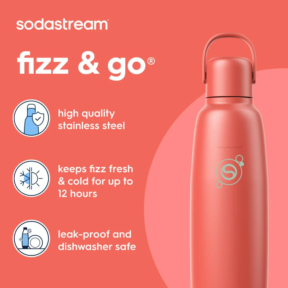 Sodastream Papaya Fizz & Go® Stainless Steel Bottle 900ml | Insulated Sparkling Drink Bottle - Image 2